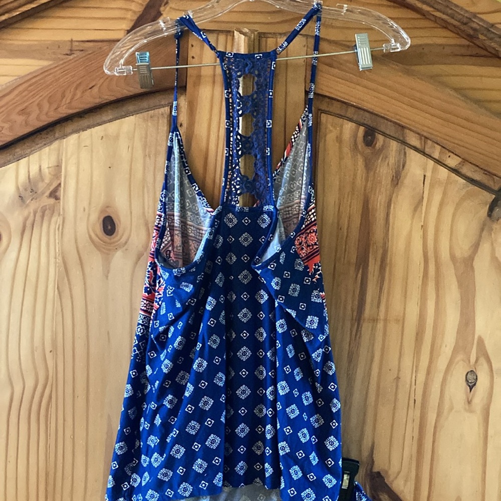 In Bloom Blue Printed Racerback Jumpsuit with Pink and White Accents - Picture 4 of 8